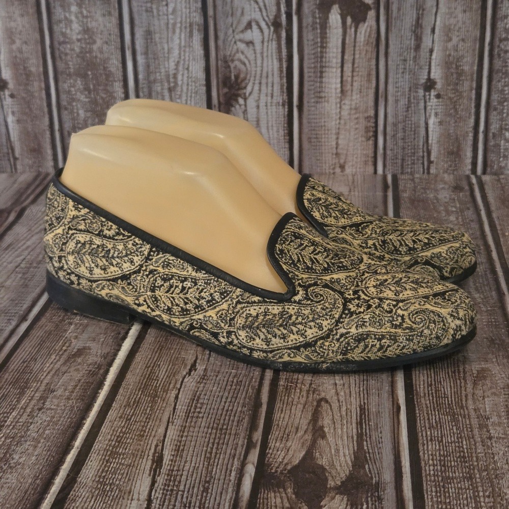 Sz 7.5 Womens Stubbs & Wootton Cream Black Paisley Tapestry Smoking Slippers - Picture 3 of 8